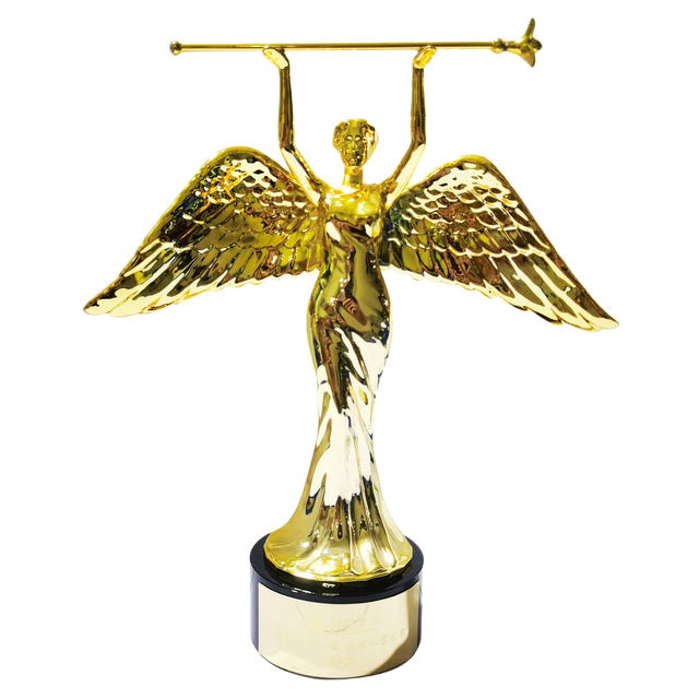 Custom Sexy Angel Women Gold Alloy Polished Blank Nameplate Design Cup Trophy Metal Crafts Award for Business Souvenir