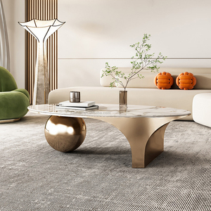 Ánh Sáng Hiện Đại Sang Trọng Bàn Cà Phê Hình Bầu Dục Sáng Tạo Vàng Bàn Trà Phòng Khách Slate Ý Đơn Giản 1 Mảnh Bàn Ăn Bộ - Product Image 4