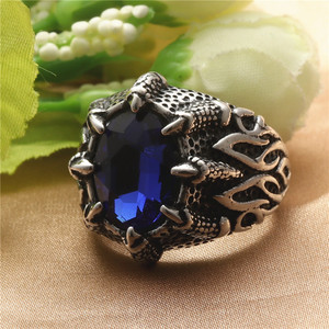 Dragon Claw <b>Ring</b> <b>Titanium</b> Steel Blue Stone Men's Punk Jewelry Gift - Product Image 2