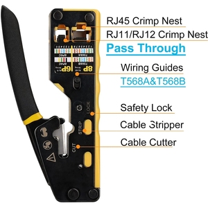 Rj45 passer à travers l'outil de sertissage Cat6 Cat6A Cat5 Cat5e outil de sertissage avec 8P/6P passer à travers la <span class=keywords><strong>pince</strong></span> à sertir <span class=keywords><strong>Ethernet</strong></span> - Product Image 1