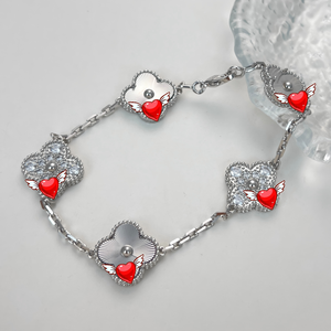 Bracelet pour femme exquis à quatre feuilles de trèfle, de haute qualité, en argent 925, agate, perle, motif floral, chaîne, bracelet tendance - Product Image 3