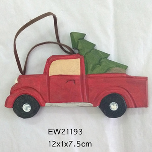 Artigianato in legno decorazione natalizia animali in legno albero di natale ornamento intagliato a mano auto rossa - Product Image 6