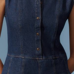 Vestido Camisero de Mezclilla para Mujer, Diseño Personalizado OEM, Sin Mangas, Falda Plisada en Línea A, Vestidos Elegantes de Jeans para Dama - Product Image 3