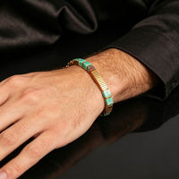 Bracelet Teowak en jaspe impérial vert foncé, coupe carrée, avec rallonge, vente en gros pour les détaillants de boutiques