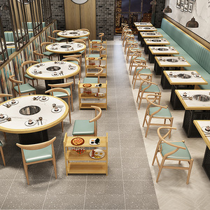 Table à fondue moderne en bois massif avec <span class=keywords><strong>plaque</strong></span> en marbre, cuisinière à <span class=keywords><strong>induction</strong></span> sans fumée intégrée, mobilier de restaurant avec parfum de bois - Product Image 2