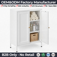 Armoire de salle de bain en fer à 2 portes, armoire de rangement en métal blanc avec poignées dorées pour salon, chambre à coucher, buffet en acier démontable