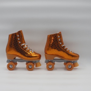 <span class=keywords><strong>Patines</strong></span> holográficos de cuero PU de alta calidad para <span class=keywords><strong>mujer</strong></span>, <span class=keywords><strong>patines</strong></span> cuádruples de cuatro ruedas de doble fila amarillo dorado brillante para edades de 8 a 50 años - Product Image 3