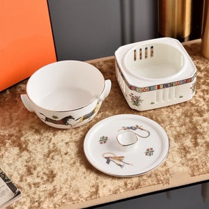 Luxury-Style <b>Ceramic</b> Tableware-Creative Soup Bowl with Dishwasher Safe Non-Stick Interior-for Hotel and Home Use - Product Image 2