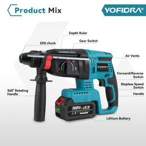 <span class=keywords><strong>Marteau</strong></span> perforateur électrique sans fil YOFIDRA 26 mm, multifonctionnel, rechargeable, compatible avec les batteries Makita. - Product Image 3