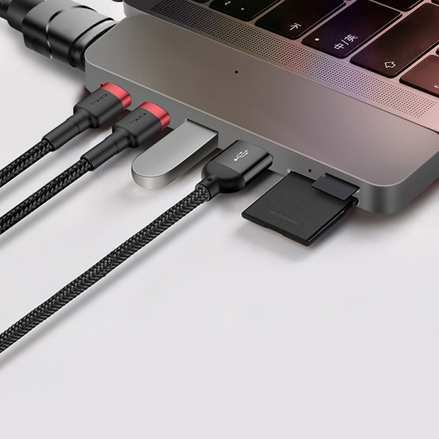 7 in 1 Dual USB Type C Hub Adapter Compatible USB3.0 SD/Micro SD Card Reader Laptop Docking Station for MacBook Pro