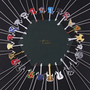 Fashion Hip Hop Colorful Guitar Stainless Steel Pendant Necklace Men's Rock Jazz Pendant Design Music Festival Jewelry