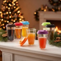 Mug en verre borosilicate à double paroi, classique, avec couvercle en silicone coloré pour café, thé, lait, gobelets