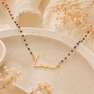 Collar con Nombre en Cursiva Personalizado, Cadena de Cuentas Azules, Colgante de Acero Inoxidable Plateado con Nombre, Joyería Personalizada para Mujer - Product Image 2