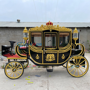 Luxury Royal Crown Horse Drawn Carriage Black Golden Wedding Horse Cart For Ceremony - Product Image 5