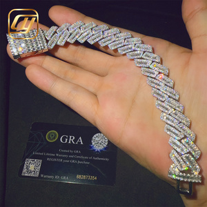 15mm Luxury 925 Sterling Silver VVS Moissanite Diamond <b>Iced</b> <b>Out</b> Cuban Link <b>Chain</b> Hip Hop Jewelry Bracelet Cuban Link Bracelet - Product Image 4