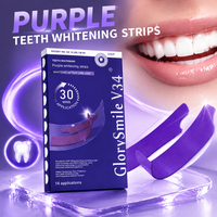 Bandes blanchissantes pour les dents avec logo personnalisé, couleur violette, OEM, étiquette privée, 7 paires par boîte, bandes correctrices de couleur, vente en gros