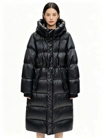 Doudoune longue réversible à capuche en tricot épais imperméable de haute qualité, coupe-vent avec logo, pour femme, chaude et douce, idéale pour l'hiver et le marché.