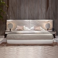 Modernes Hochwertiges Weiches Umweltfreundliches Wellenmuster-Polsterbett Luxuriöses Italienisches Leder Kingsize-Schlafzimmer-Plattformbett