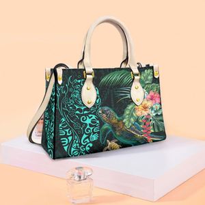Bolso de moda para mujer, tortuga Real hawaiana, hibisco, Monstera, palma, azul, verde, Tribal, negro, bolsos pequeños de lujo personalizados para mujer - Product Image 4