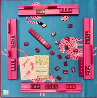 Set Mahjong Mewah Modern Amerika Warna Pink Terang Spring Safari 160-Piece, Ubin Plastik Tahan Lama, Desain Pop Art Kustom, Ramah Lingkungan