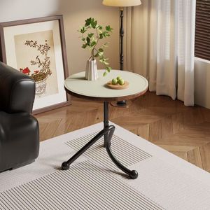 Table basse ronde, table d'appoint, plateau en bois, pieds en métal, table d'appoint de style méditerranéen pour le salon - Product Image 4