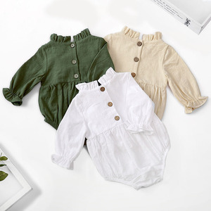 Vente en gros de combinaisons pour bébés en coton et lin à manches longues, col rond, été-automne, personnalisées - Product Image 6