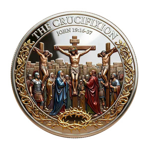 Pièce commémorative en métal sur le thème de la crucifixion et de la résurrection de Jésus, décoration artisanale, souvenir - Product Image 3
