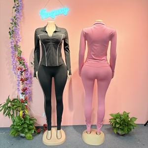 Ensemble de survêtement 3 pièces pour femme en tricot patchwork couleur hiver 2025, écologique, respirant, avec soutien-gorge camisole et fermeture éclair - Product Image 6