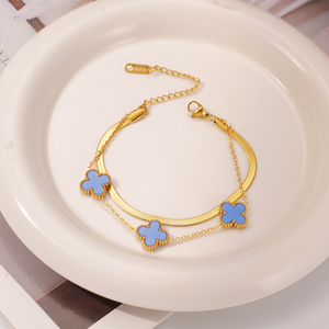 Bracciali e Braccialetti da Donna in Acciaio Inossidabile Placcato Oro con <span class=keywords><strong>Quadrifoglio</strong></span> Smaltato a Doppio Strato, Gioielli di Moda Femminile - Product Image 4