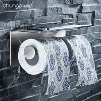 Banyo aksesuarları paslanmaz çelik kendinden yapışkanlı tuvalet çift rulo rulo kağıt havlu tutucu raf ile telefon raf