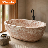 Baignoire ovale autoportante en marbre rose saumon, pierre veinée naturelle sculptée à la main, unique pour villas, spas et centres de villégiature tropicaux