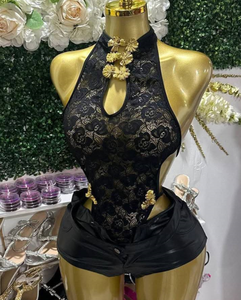 Viviblook Z302BS01 Body Sexy de Encaje con Aberturas, Sin Mangas, Espalda Descubierta, Estilo Retro Transparente para Mujer - Product Image 1