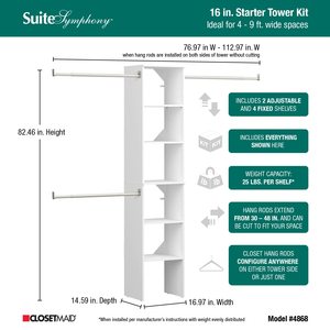ClosetMaid SuiteSymphony – Kit <span class=keywords><strong>de</strong></span> démarrage pour petite armoire moderne en MDF, tour avec 3 barres <span class=keywords><strong>de</strong></span> suspension et étagères réglables - Product Image 2