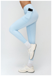 Pantalon de yoga noir à poches latérales, taille haute, sans couture avant, pour femmes grandes, écologique, <span class=keywords><strong>prix</strong></span> abordable, leggings longs très tendance - Product Image 2