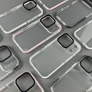 Étui de protection contre les chocs en TPU TPE, logo personnalisé, cadre d'appareil photo noir pour <span class=keywords><strong>iPhone</strong></span>, étui de téléphone transparent fluorescent néon pour Samsung - Product Image 4