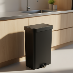 Poubelle de cuisine intelligente noire en plastique avec capteur de mouvement automatique et couvercle, style moderne rectangulaire sur pied - Product Image 2