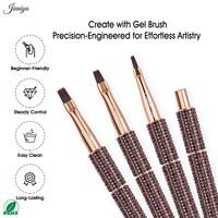 Pinceau professionnel de luxe pour nail art avec manche en strass marron, embout plat à virole sertie pour créer des lignes nettes et des bords précis
