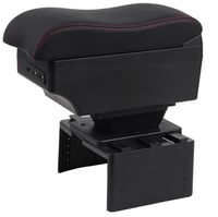 Porte-gobelet universel en cuir noir à double couche avec chargeur USB, boîte de console d'accoudoir de voiture colorée avec différentes couleurs