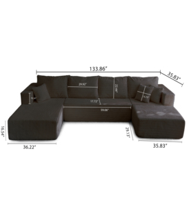 Deep Seat Compressed Sectional <b>Sofa</b>, Sponge Filled Polyester Couch for Living Room Hotel for Guest Room - Product Image 5