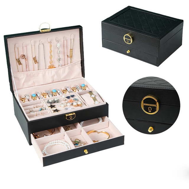 Jewelry Storage Box for Women Girl PU Leather Jewelry Organizer Case Display for Earrings Bracelets Rings Watches