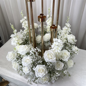 GreenLife - Centro de Mesa Floral con Rosas y Flores de Baby Breath para Decoración de Mesa de Boda, Portavelas - Product Image 5