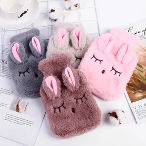 Reusable Winter Warm Heat Hand Warmer PVC Hot Water Bottle Bag with Knitted Soft Rabbit Cozy Cover
