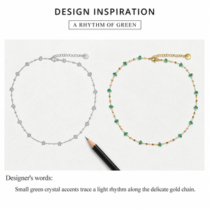 Collier Green Crystal Station en acier inoxydable plaqué or 14 carats, chaîne délicate 40+5 cm - Product Image 4