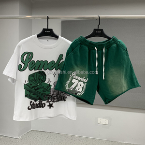T-shirts courts personnalisés sérigraphie 2 pièces été Streetwear survêtement à manches courtes t-<span class=keywords><strong>shirt</strong></span> <span class=keywords><strong>et</strong></span> <span class=keywords><strong>ensemble</strong></span> court pour hommes - Product Image 1