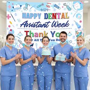 Toile de fond pour la Semaine de la Remise en Valeur des Assistants Dentaires, bleue, avec bannière de remerciement « Happy Dental Assistant Week », pour photomaton - Product Image 4