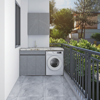 Meuble de lavage mural moderne en acier inoxydable écologique pour machine à laver sur balcon, taille personnalisée, avec rangement