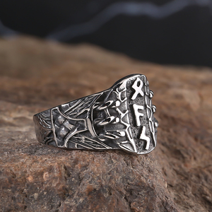 Anillo vikingo de acero inoxidable de recuerdo vikingo <span class=keywords><strong>para</strong></span> hombre, amuleto de runas nórdicas, joyería vikinga - Product Image 5