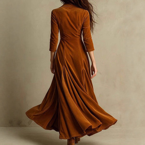 Dropshipping Shopify Plus Size Womens Button Down Lapel Collar Long Sleeve High Waist Flared Maxi Dress Solid Color - Product Image 2