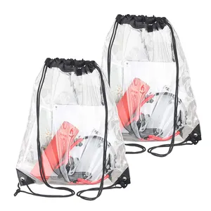 プロモーションギフトカスタムプリントデザイン小さな学校のマーケティング防水透明PVCクリアバックパック巾着ポーチバッグ