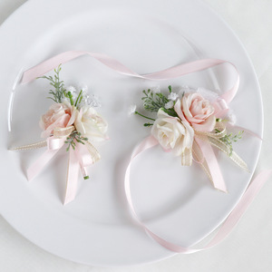 Ensemble corsage de poignet et boutonnière en soie, roses artificielles écologiques et imperméables pour mariée, demoiselle d'honneur, mariage, fête, bal de promo - Product Image 1